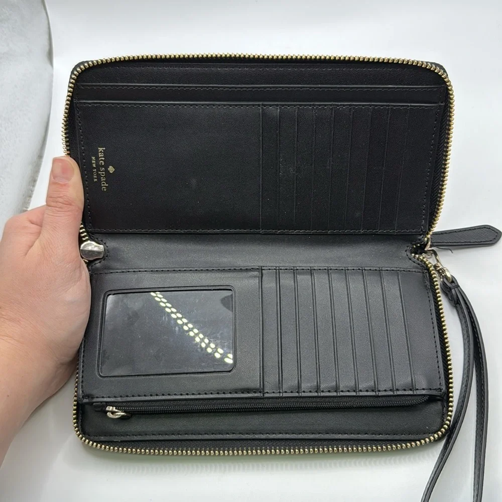 Kate Spade Staci Carryall Double Zip Around Black Wristlet Wallet ID Card Holder